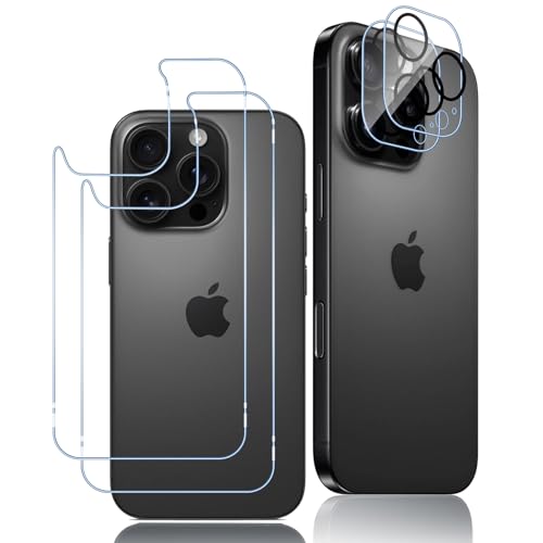 Oelrstfe Rückseite Schutzfolie für iPhone 16 Pro Max mit Kameraschutz [2+2 Stück],9H Härte Zurück Hinten Displayschutzfolie,Bläschenfrei Kratzfest Ultra-Transparent Back Displayschutz Schutzglas von Oelrstfe