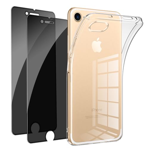 Oelrstfe für iPhone 8/iPhone SE 2020/iPhone 7/SE 2022 Hülle mit Sichtschutz Schutzfolie 2 Stück,Ultra Dünn Silikon Transparent Handyhülle und Privacy Displayschutzfolie,Slim Soft Schutzhülle von Oelrstfe