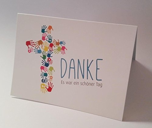 20 Hochwertige Danksagungskarten Klappkarte „Danke“ Konfirmation "Kreuz aus Kinderhänden" C6 mit farbigem Umschlag von Oermann