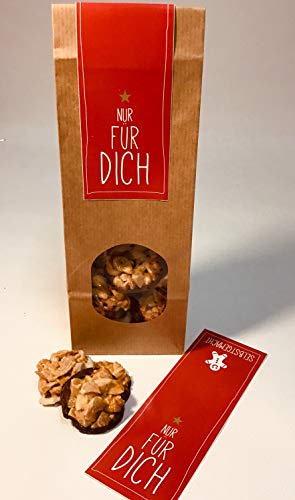 Plätzchen Verpackung Weihnachten Geschenk Tüten Geschenk - Karton Kekstüten Gebäcktüten mit Geschenk-Aufklebern (12 Krafttüten mit Sichtfenster, 80 x 250 x 50 mm, NUR FÜR DICH) von Oermann