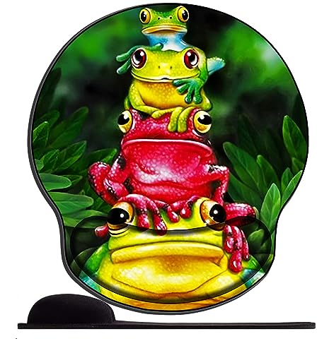 Mauspad mit Gelkissen - 26x23cm - Mousepad Ergonomisches mit Handauflage für schonende Handgelenk Haltung für das Home Office,Arbeiten,Lernen-Frosch-Familie von OfFsum