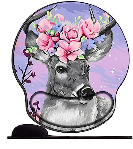 Mauspad mit Gelkissen - 26x23cm - Mousepad Ergonomisches mit Handauflage für schonende Handgelenk Haltung für das Home Office,Arbeiten,Lernen-Hirsche, Tiere und Blumen von OfFsum