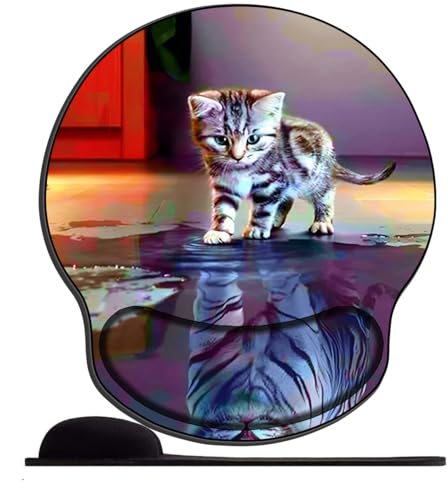 Mauspad mit Gelkissen - 26x23cm - Mousepad Ergonomisches mit Handauflage für schonende Handgelenk Haltung für das Home Office,Arbeiten,Lernen-Katze Reflexion Tiger Tier von OfFsum