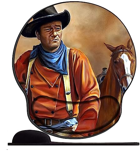 OfFsum ergonomisches Mauspad mit Gelkissen 25,5 x 23 cm, Mauspad mit Handballenauflage für Computer/PC, Handgelenk Entlastung, Vorbeugung Sehnscheidenentzündung-Cowboy John Wayne von OfFsum