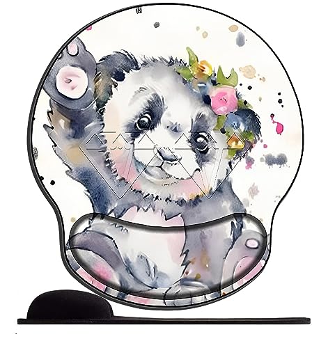 ergonomisches Mauspad mit Gelkissen 25,5 x 23 cm, Mauspad mit Handballenauflage für Computer/PC, Handgelenk Entlastung, Vorbeugung Sehnscheidenentzündung-niedliches Aquarell winkendes Tier Panda von OfFsum