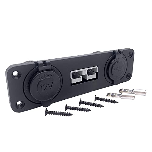 Offgridtec 90A Dual SB50 Anderson Flush-Mount-Rahmen + 2 USB-Ladeports + 12V Zigarettenanzünder-Steckdose, IP65 wasserbeständig, Hochwertiger Kunststoff, 12V-24V DC Anderson-Montage für Solarsystem von Offgridtec