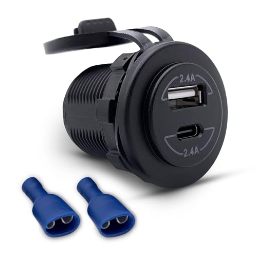 Offgridtec Auto-USB-Steckdose mit Flip-Abdeckung 12V/24V, Schnellladung (5V 2,4A Type-A + Type-C) - IP65 wasserdichter Panelmontage-Ladegerät für Auto, Wohnmobil, Boot, Lkw, Langlebiges ABS-Kunststoff von Offgridtec