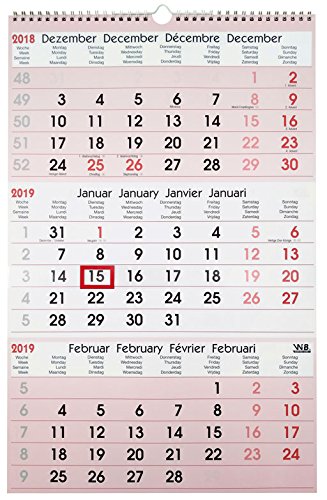 3-Monatskalender 2021, Spiralbindung, rot/weiß, 32 x 49 cm, mit Datumschieber, 3 Monate auf einen Blick von Office Line