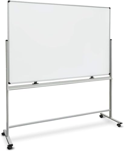 Whiteboard Stativdrehtafel | 5 Größen wählbar | mobiles Whiteboard mit Ständer, Rollen und Stifteablage | magnetisch (90x120 cm) von Office Marshal