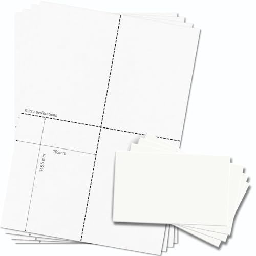 OfficeGear A6-Postkarten [65 Blatt, 260 Stück] – Perforierte, bedruckbare Karten für Lernen, Flyer, Menü, Notizen – 105 × 148 mm – Weiß, A4, 150 g/m² – inkl. Designvorlage von OfficeGear