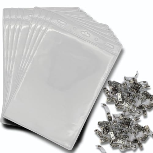 OfficeGear Ausweishalter für Veranstaltungsausweise, vertikale Aufhängung, Größe A6 (105 x 150 mm) plus 100 x Ansteck-Clips, oben offen für Ausweise, Pässe, Delegierte, Aussteller, Besucher, Abzeichen von OfficeGear