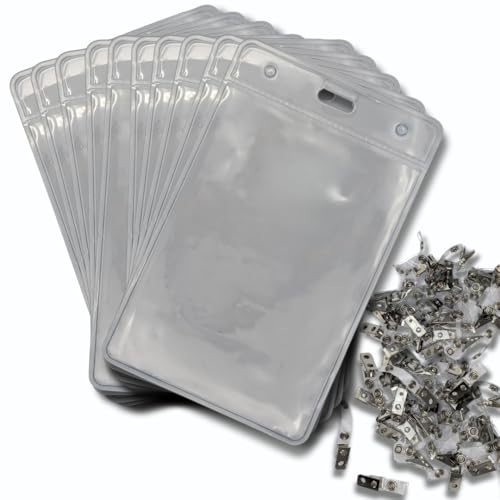 OfficeGear Ausweishalter für Veranstaltungsausweise, vertikale Aufhängung, Größe A7 (74 x 105 mm) plus 100 x Ansteck-Clips, oben offen für Ausweise, Lizenzen, Delegierte, Aussteller, Besucher von OfficeGear