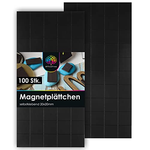 OfficeTree 100 x Magnetplättchen Selbstklebend - 20x20 mm - Magnet Selbstklebend 20mm - Klebemagnete - Klebende Magnetplättchen zum Basteln - Selbstklebende Magneten 20 x 20 x 1,2 mm von OfficeTree