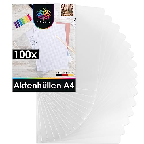 OfficeTree 100x Transparente Aktenhüllen A4 Seitlich Offen - Dokumentenecht & Genarbt - Klarsichthüllen A4 Seitlich Offen - Sichthüllen Glasklar - Aktenhülle A4 - Made in Germany von OfficeTree