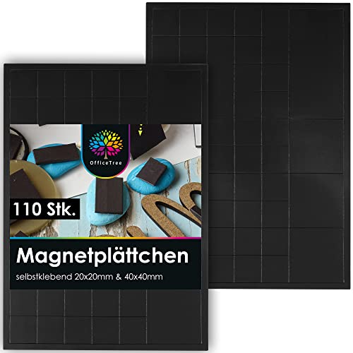 OfficeTree 110 Magnetplättchen Selbstklebend 20x20 mm & 40x40 mm - 100 x Magnet Selbstklebend 20mm - 10 x Klebemagnete 40mm - Selbstklebende Magnete zum Basteln - Magnete zum Aufkleben von OfficeTree