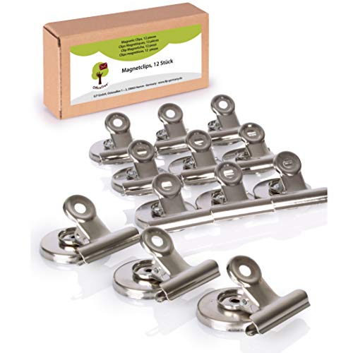 OfficeTree 12 Magnetclips - 37 x 28 x 30 mm - mit Anti Kratzschutz Kleber - Starke Haftkraft an Whiteboard, Magnettafel und Pinnwand - Silber von OfficeTree