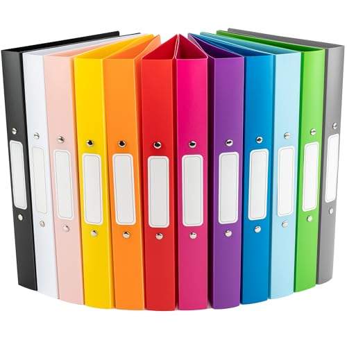 OfficeTree 12x Ringbuch Set - 12 Farben - 2-Ring-Mechanik - A4 Ringmappe Rückenbreite 3,5cm - Ringhefter Aus Robusten Kunststoff - Schmaler Ringordner Inkl. Sticker - Hefter von OfficeTree