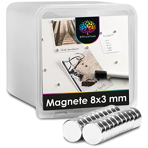 OfficeTree 20 x Magnete Rund 8x3 mm - Mini Magnete Stark - Kleine Starke Magnete Rund für Whiteboard, Pinnwand, Kühlschrank & Metall Oberflächen - Magneten Starker Halt Mini - Magnet Stark Klein von OfficeTree
