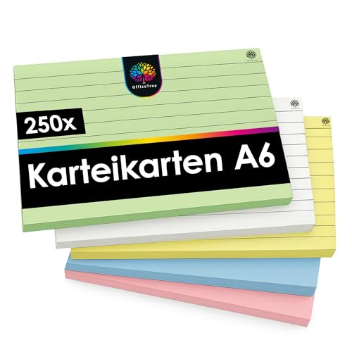 OfficeTree 250x Karteikarten A6 liniert – 5 Farben – Lernkarten für Schule & Studium - Karteikarten A6 Bunt perfekt für Notizen & Organisation – DIN A6 Karteikarten - Flashcards OfficeTree 250x Karteikarten A6 liniert – 5 Farben – Lernkarten für Schule & Studium - Karteikarten A6 Bunt perfekt für Notizen & Organisation – DIN A6 Karteikarten - Flashcards von OfficeTree