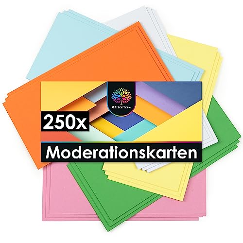 OfficeTree 250x Moderationskarten Rechteckig 20 x 9,8 cm - Metaplankarten Rechteckig 6 Farben - Moderationskarten Set Bunt - Lehrerbedarf für Präsentation und Vortrag von OfficeTree