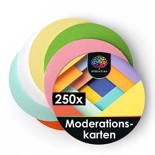 OfficeTree 250x Moderationskarten Rund 10cm - Metaplankarten Rund 6 Farben - Moderationskarten Set Bunt - Lehrerbedarf für Präsentation und Vortrag von OfficeTree