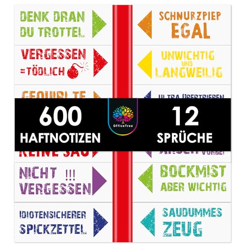 OfficeTree 400 x Haftnotizen Lustig für Studenten - 10 Lustige Sprüche - Klebezettel Lustig Büro Gadgets - Lustige Haftnotizen für die Linke & Rechte Buchseite - Lustige Sprüche Büro von OfficeTree