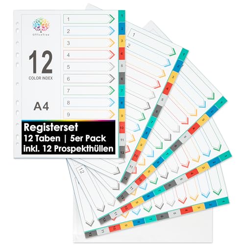 OfficeTree 5x Ordner Register A4 mit 12 Taben inkl. 12 Klarsichthüllen - mit Multilochung für Ordner oder Ringbuch - Register für Ordner A4 Plastik - Ordner Trennblätter - Ordnerregister OfficeTree 5x Ordner Register A4 mit 12 Taben inkl. 12 Klarsichthüllen - mit Multilochung für Ordner oder Ringbuch - Register für Ordner A4 Plastik - Ordner Trennblätter - Ordnerregister von OfficeTree