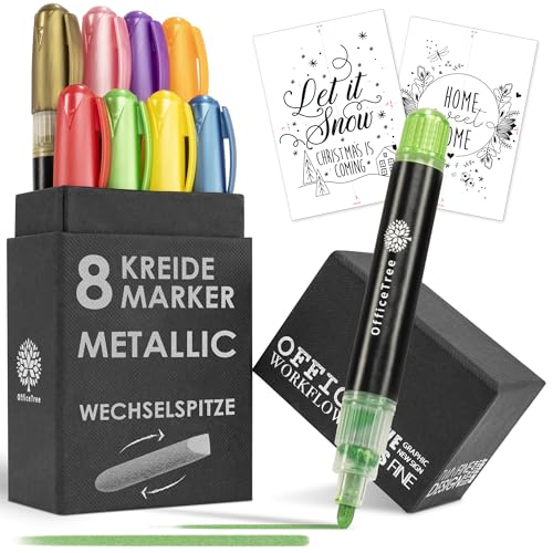OfficeTree 8x Kreidemarker Metallic - 1mm bis 6mm wechselbare Spitzen - Kreidestifte für Tafel abwaschbar - Kreidestifte für Fenster - Fensterkreide Stifte - Fensterstifte abwaschbar Kinder OfficeTree 8x Kreidemarker Metallic - 1mm bis 6mm wechselbare Spitzen - Kreidestifte für Tafel abwaschbar - Kreidestifte für Fenster - Fensterkreide Stifte - Fensterstifte abwaschbar Kinder von OfficeTree