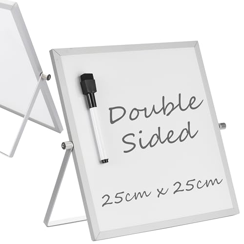 Office World Range Magnethaftende Tafel mit Eisenrahmen und Ständer - White Double Sided Tafel inkl. 1 Marker mit Radiergummi - Büro, Klassenzimmer und zu Hause - 25x25 cm von OfficeWorld Range