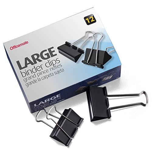 Officemate International Corp OIC99100 Binder Clips-Large-2in.Wide-1in. Cap-Black-Silver von Officemate