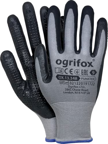 Ogrifox Nitrilhandschuhe, Schutzhandschuhe, Arbeitshandschuhe, Ox.13.348 Punkter, Grau-Schwarz, 7 Größe, 120 Paar von Ogrifox