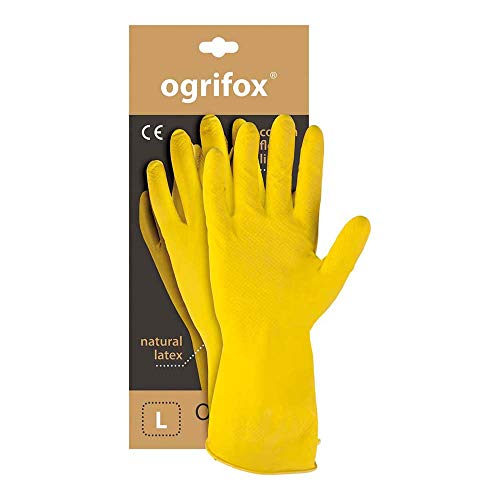 Ogrifox OX-FLOX_L Latexhandschuhe, Schutzhandschuhe, Gummihandschuhe, Ox.11.310, Gelb, L Größe, 1 Paar von Ogrifox