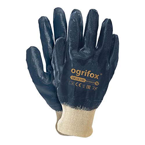 Ogrifox OX-Niterest Nitrilhandschuhe, Schutzhandschuhe, OX.12.150, Beige-Dunkelblau, 10 Größe, 12 Paar von Ogrifox