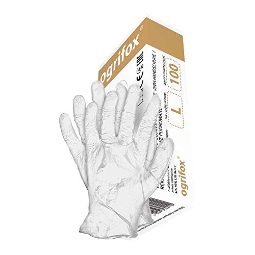 Ogrifox OX-Vin_Ws Schutzhandschuhe, Arbeitshandschuhe, Vinylhandschuhe, Weiß, L Größe, 10 Paar von Ogrifox