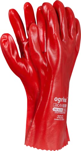 Ogrifox Ox.16.375 PVC 40 - Schutzhandschuhe (40 mm, 60 Paar), Farbe Rot, OX-PVC40 von Ogrifox