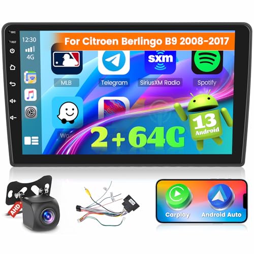 Ohradio 2G+64G Autoradio für Citroen Berlingo B9 2008-2017 Radio Android mit GPS Wireless Carplay Android Auto Radio FM/RDS WiFi + Rückfahrkamera + MIC - Autoradio 2DIN 9 Zoll von Ohradio