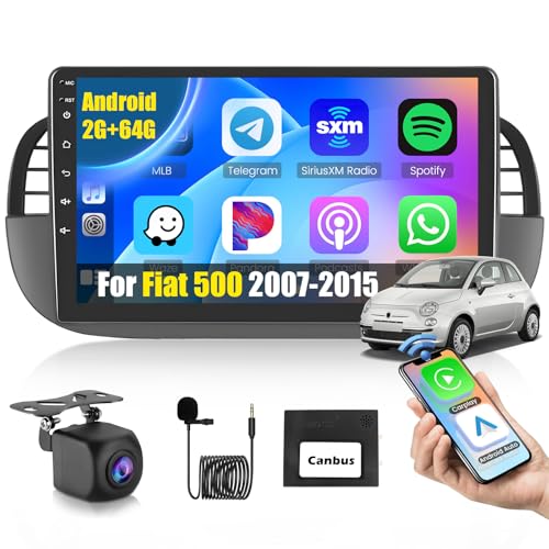Ohradio 2G+64G Autoradio für FIAT 500 2007-2015 Radio Android mit GPS Wireless Carplay Android Auto Radio FM/RDS WiFi + Rückfahrkamera + MIC - Autoradio 2DIN 9 Zoll Schwarz von Ohradio
