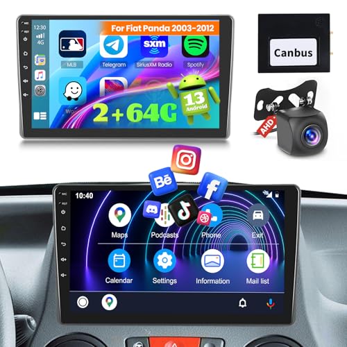 Ohradio 2G+64G Autoradio für FIAT Panda 2003-2012 Radio Android mit GPS Wireless Carplay Android Auto Radio FM/RDS WiFi + Rückfahrkamera + MIC - Autoradio 2DIN 9 Zoll von Ohradio