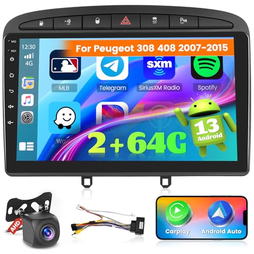 Ohradio 2G+64G Autoradio für Peugeot 308/408 2007-2015 Radio Android GPS mit Wireless Carplay Android Auto Radio FM/RDS WiFi + Rückfahrkamera + MIC -Autoradio 2DIN 9 Zoll von Ohradio