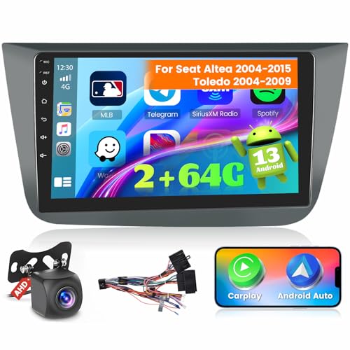 Ohradio 2G+64G Autoradio für Seat Altea 2004-2015/Toledo 2004-2009 Radio Android GPS mit Wireless Carplay Android Auto Radio FM/RDS WiFi + Rückfahrkamera + MIC - Autoradio 2DIN 9 Zoll von Ohradio
