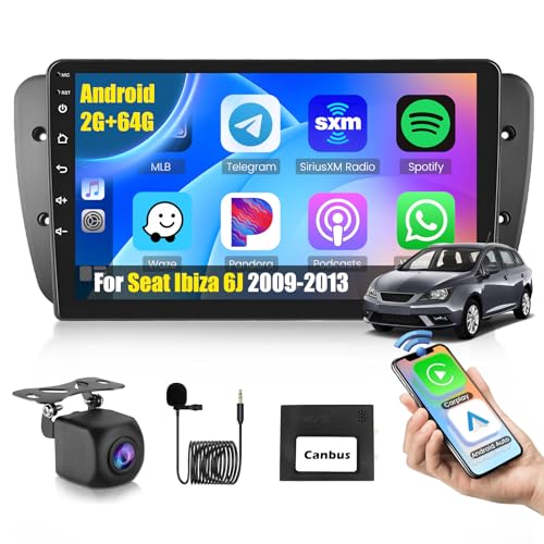 Ohradio 2G+64G Autoradio für Seat Ibiza 6J 2009-2013 Radio Android GPS mit Wireless Carplay Android Auto Radio FM/RDS WiFi + Rückfahrkamera + MIC - Autoradio 2DIN 9 Zoll von Ohradio