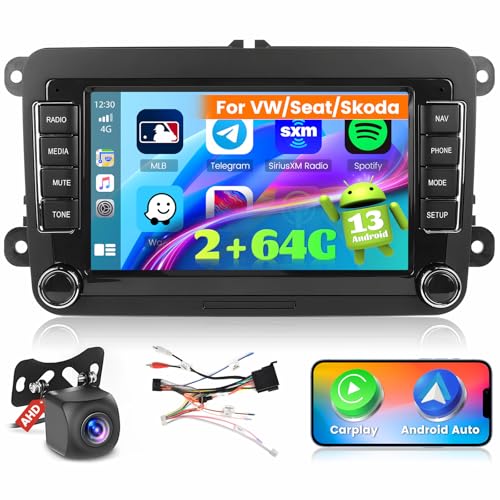 Ohradio 2G+64G Autoradio für VW Golf Polo Tiguan Touran Caddy Passat Seat Radio Android mit Wireless CarPlay Android Auto GPS Radio FM/RDS WiFi+Rückfahrkamera+MIC - 2DIN 7 Zoll von Ohradio