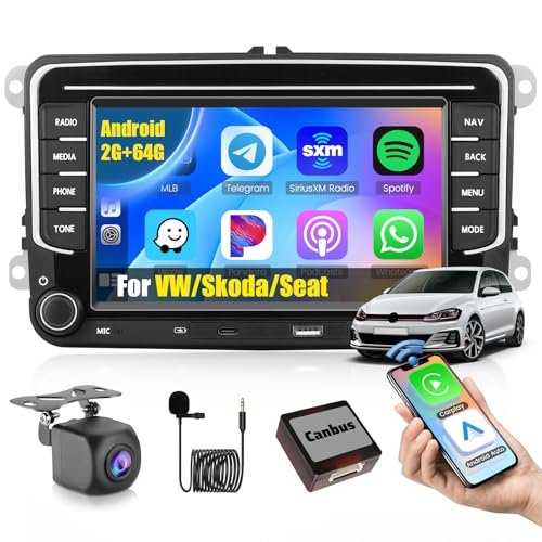 Ohradio 2G+64G Android 13 Autoradio für VW Golf Polo 5 6 Tiguan Touran Caddy Passat Seat Radio mit Wireless CarPlay Android Auto GPS Radio FM/RDS WiFi mit Typ-C Schnelles Aufladen+Rückfahrkamera+MIC von Ohradio