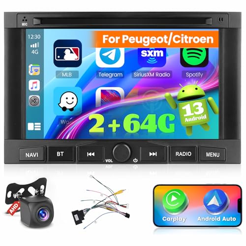 Ohradio 2GB+64GB Radio Android 13 für Peugeot 3008 5008 Citroën Partner Berlingo 2010-2016 Autoradio 2 DIN Carplay Wireless Android Auto 7 Zoll Touchscreen mit GPS WiFi AHD Rückfahrkamera MIC von Ohradio