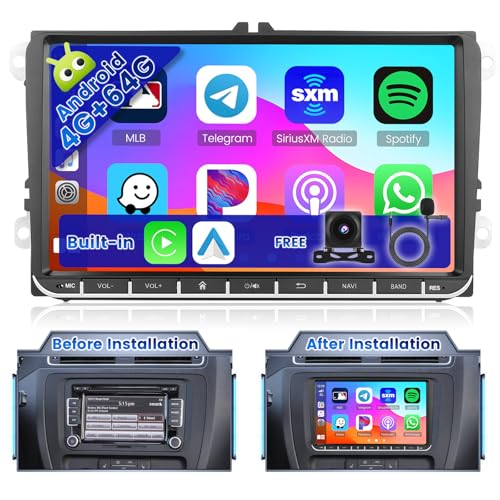 Ohradio 4G+64G Autoradio 2 DIN Android 13 für VW Golf Tiguan Caddy Polo Touran mit Wireless CarPlay Android Auto GPS, 9 Zoll Touchscreen, DSP Radio FM/RDS WiFi+Rückfahrkamera+MIC von Ohradio