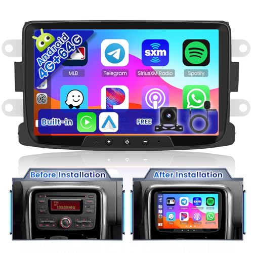 Ohradio 8Core/4G+64G Radio für Dacia Duster Sandero Logan Docker Autoradio 2 Din Android 13 Wireless Carplay Android Auto 8 Zoll Touchscreen mit GPS WiFi AHD Rückfahrkamera MIC von Ohradio