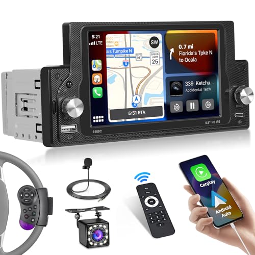 Ohradio Autoradio 1 Din CarPlay mit 5,9 Zoll Bildschirm, Touchscreen Car Radio Bluetooth mit Android Auto Radio RDS FM USB BT SWC MIC Fernsteuerung Rückfahrkamera von Ohradio