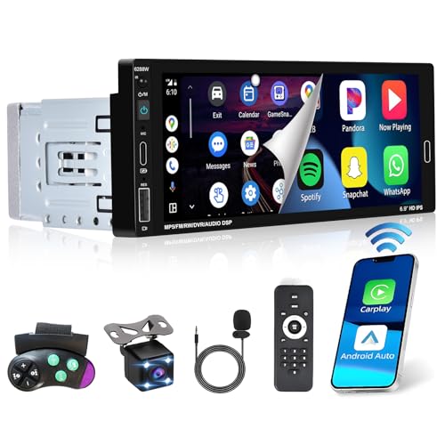 Ohradio Autoradio 1 Din mit 6.9 Zoll Bildschirm Car Radio Bluetooth Wireless Carplay Android Auto mit Mirror Link/FM Radio/USB/Typ-C/EQ/SWC Con Rückfahrkamera MIC Fernsteuerung von Ohradio