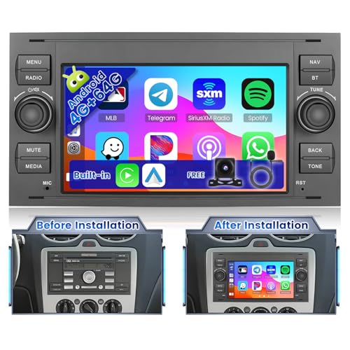 Ohradio 4GB+64GB Autoradio Android für Ford Focus Fiesta Galaxy Mondeo C-Max S-Max Connect Radio 2 Din Wireless Carplay Android Auto 7 Zoll Touchscreen mit GPS WiFi FM/RDS 32EQ Rückfahrkamera MIC von Ohradio