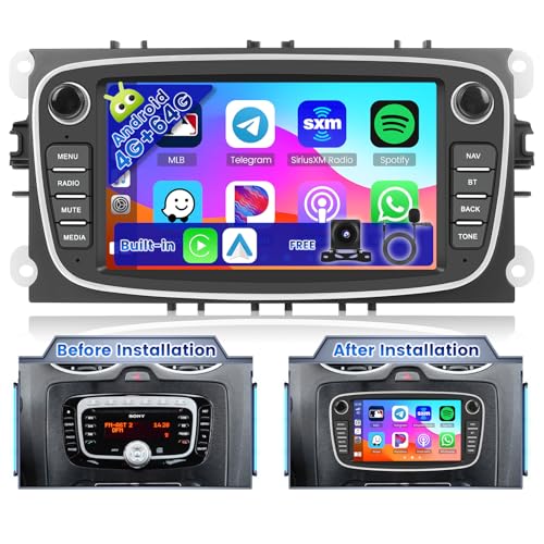 Ohradio Autoradio Android für Ford Focus Kuga Galaxy S/C-Max Mondeo 4GB+64GB Car Radio 2 Din Wireless Carplay Android Auto 7 Zoll Touchscreen mit GPS WiFi FM/RDS 32EQ Rückfahrkamera MIC von Ohradio